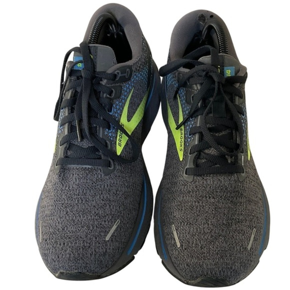 Brooks Ghost 14 Men's Running Shoes Grey Blue Lime‎ 9.5 Sneakers Walking